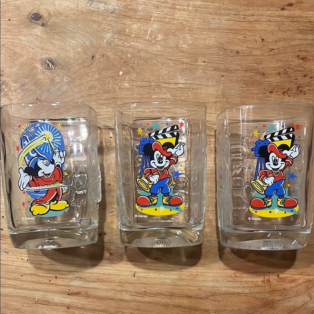 2000 McDonalds Disney World Celebration Mickey Mouse Drinking Glasses Set of 3 - Picture 1 of 6